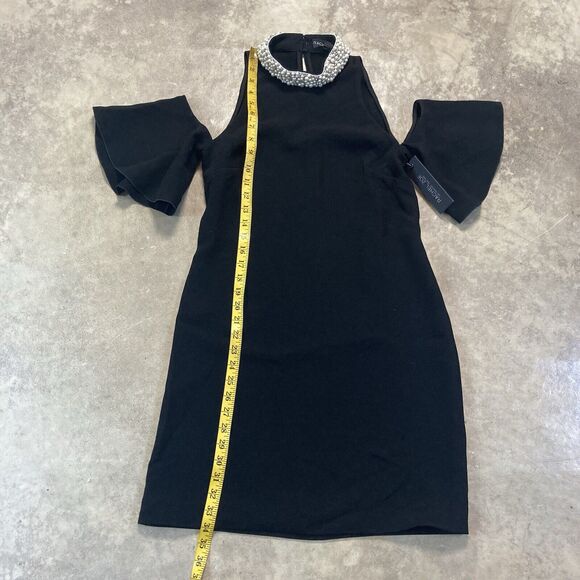 Rachel Zoe Dress Womens 4 Black Bixley Pearl Collar Crepe Mini Cold Shoudler - Picture 4 of 12